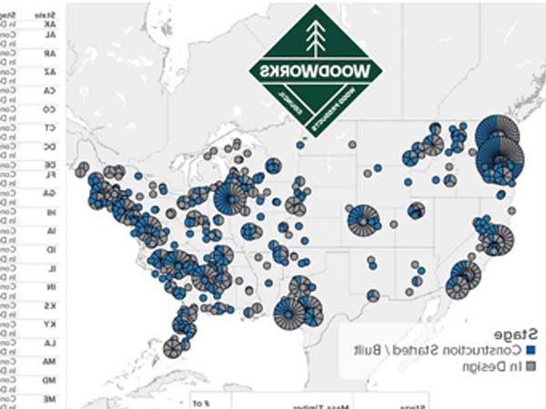 市场趋势-美国大规模木材项目.S. 显示在地图上.